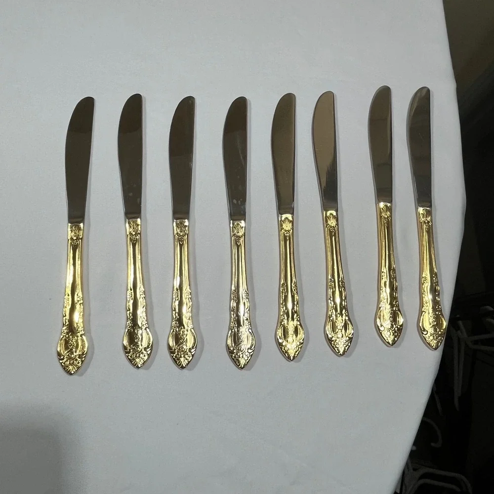 H.S. LTD Flatware Set Unisex 45pc Gold Ornate Floral Scroll Stainless Steel